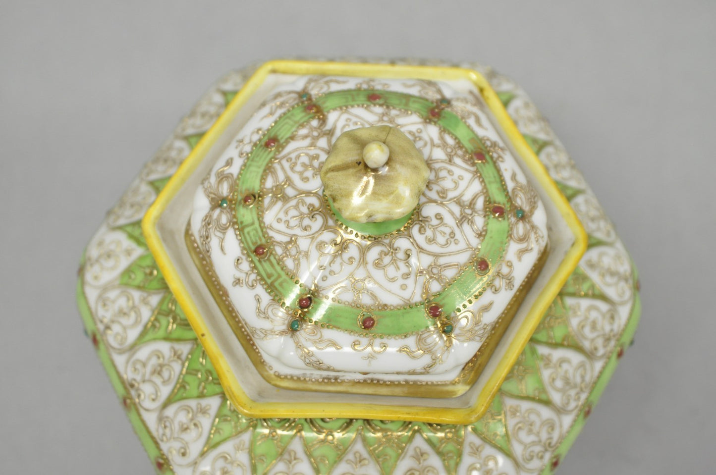 Antique Nippon Noritake Hand Painted Porcelain Gold Gilt Draped Biscuit Jar