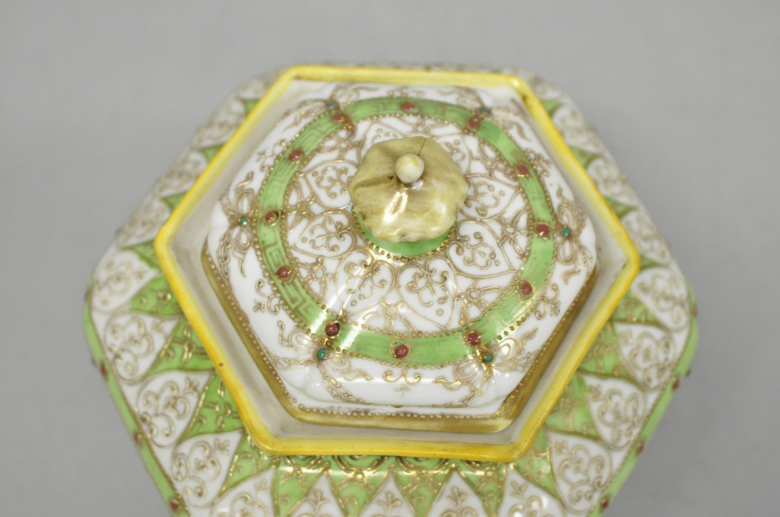 Antique Nippon Noritake Hand Painted Porcelain Gold Gilt Draped Biscuit Jar