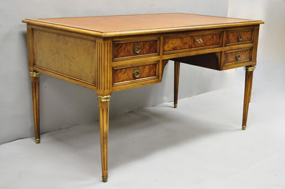 Vintage French Louis XVI Style Burl Walnut Tooled Leather Top Writing Desk