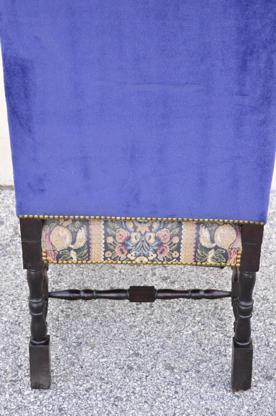 Antique Italian Renaissance Baroque Tapestry Carved Walnut Throne Arm Chair