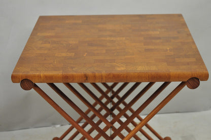 Mid Century Danish Modern Mandalay Teak Folding Campaign Style Side Tables Pair