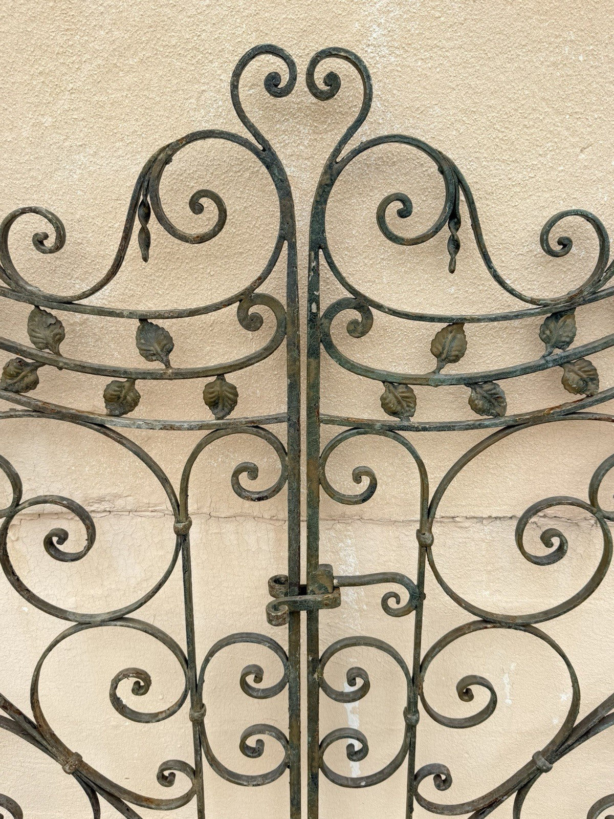 Antique Spanish Renaissance Scrolling Wrought Iron 57 x 45 Garden Entry Gate Set
