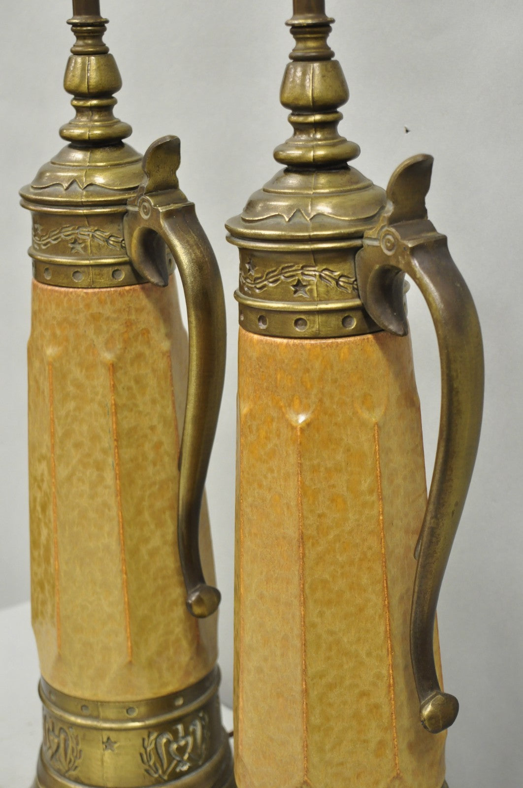 Vintage German Ceramic Pottery Beer Stein Renaissance Style Table Lamps - a Pair