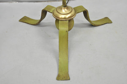 Antique Spanish Renaissance Gothic Green Iron & Brass Tripod Pole Floor Lamp