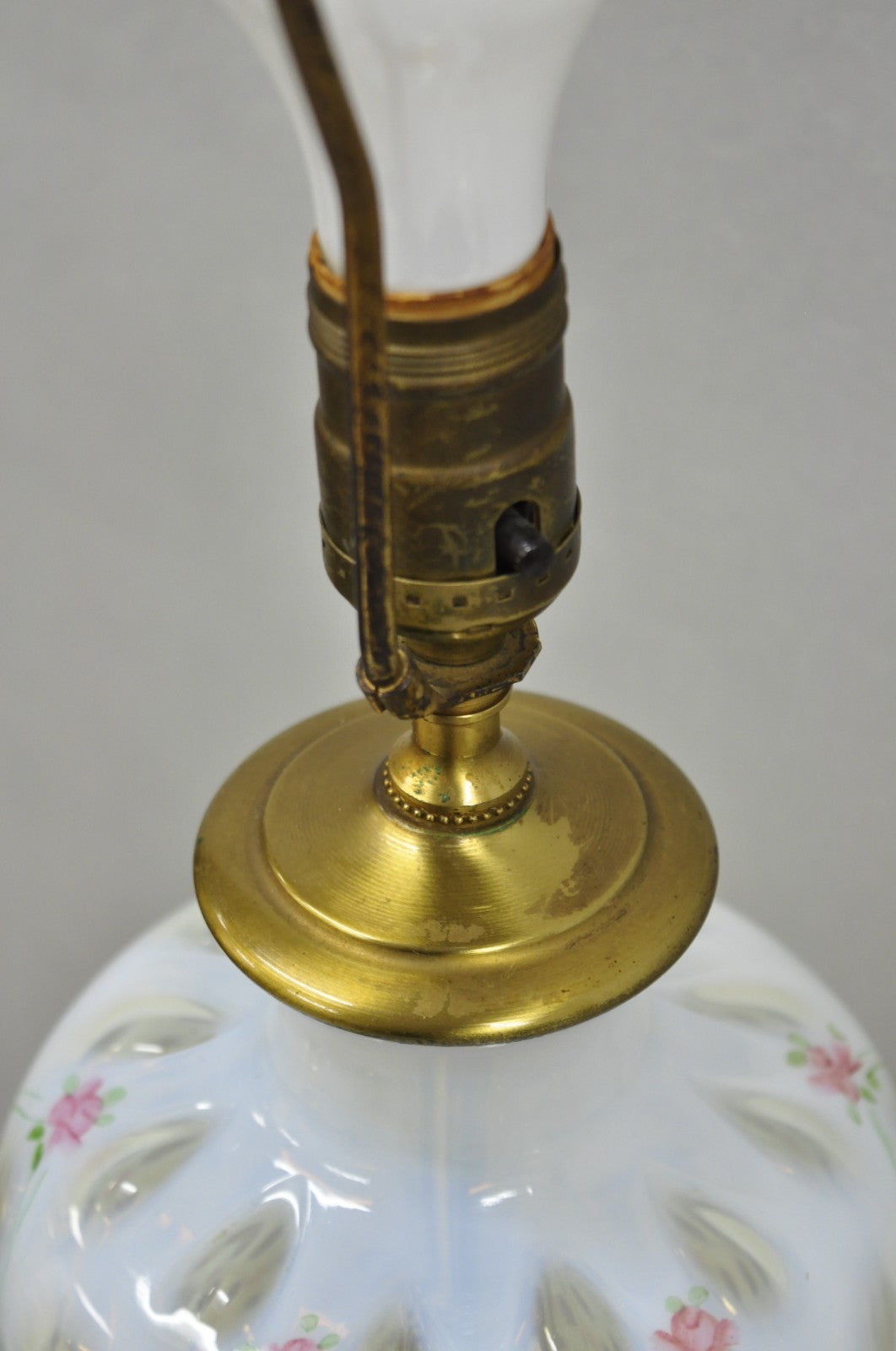 Antique Victorian White Czech Bohemian Rose Pink Painted Table Lamps - a Pair