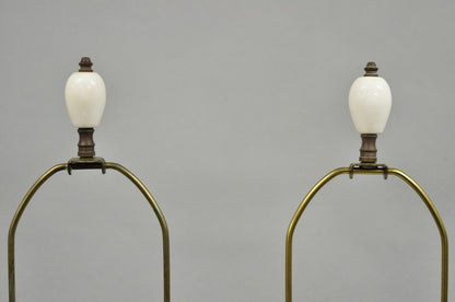 Vintage Italian Neoclassical White Carved Marble Empire Column Table Lamp Pair