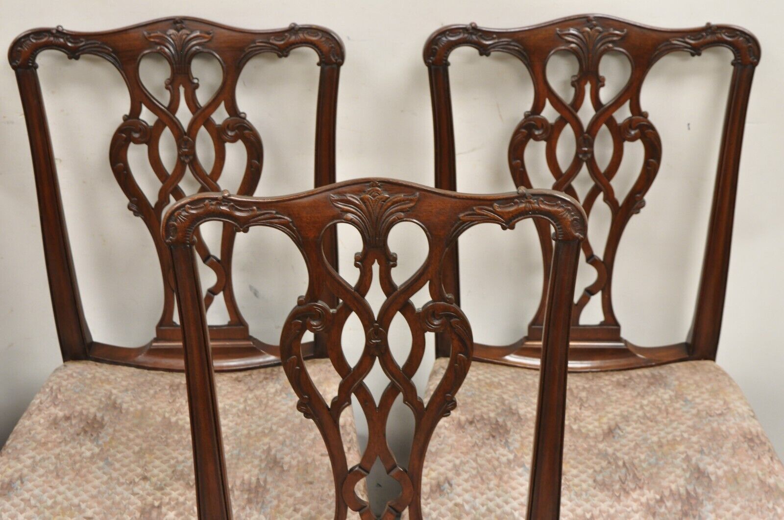 Antique Chippendale Georgian Style Carved Mahogany Dining Side Chairs - Set of 6