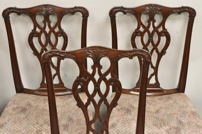Antique Chippendale Georgian Style Carved Mahogany Dining Side Chairs - Set of 6