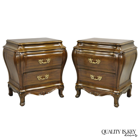Karges French Louis XV Provincial Style Cherry Wood Bombe Nightstands - a Pair