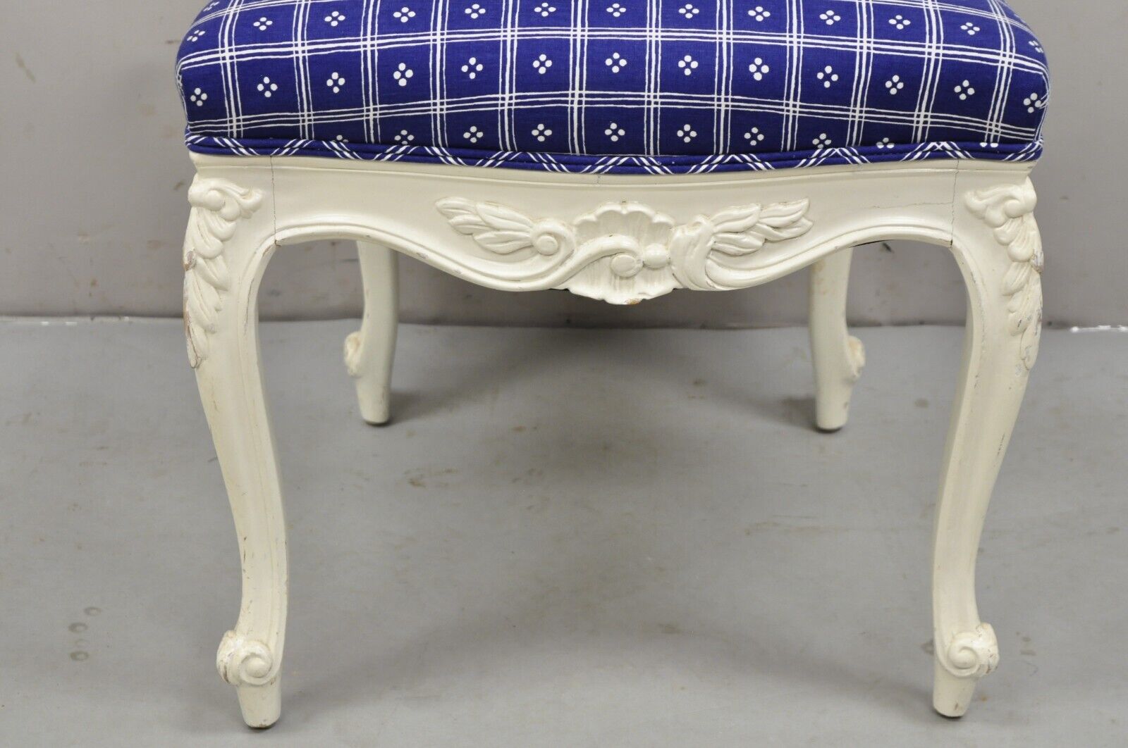 Vintage French Country Style White Painted Carved Wood Dining Chairs - Set of 8