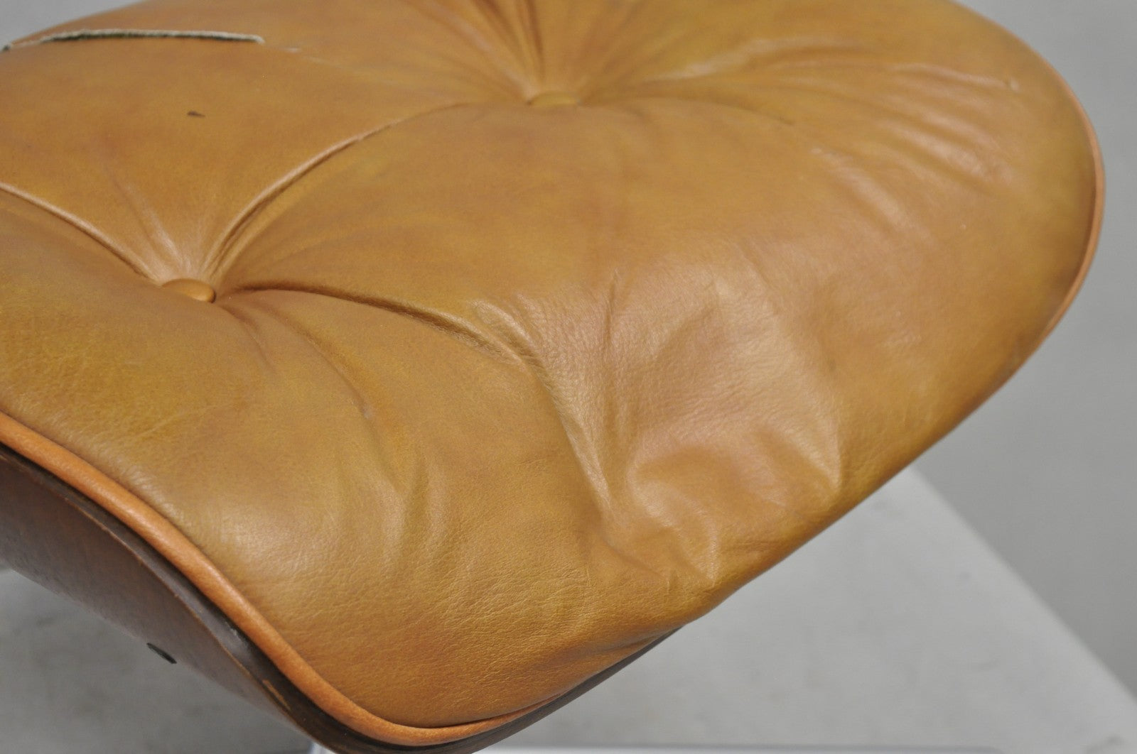 Vintage Selig Mid Century Modern Eames Style Chrome Walnut Footstool Ottoman