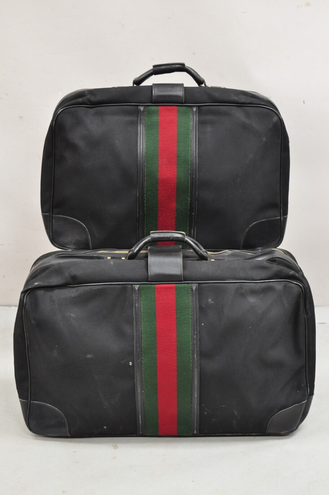 Vintage Gucci Black Canvas and Leather Suitcase Luggage His and Hers Set - 2 Pcs