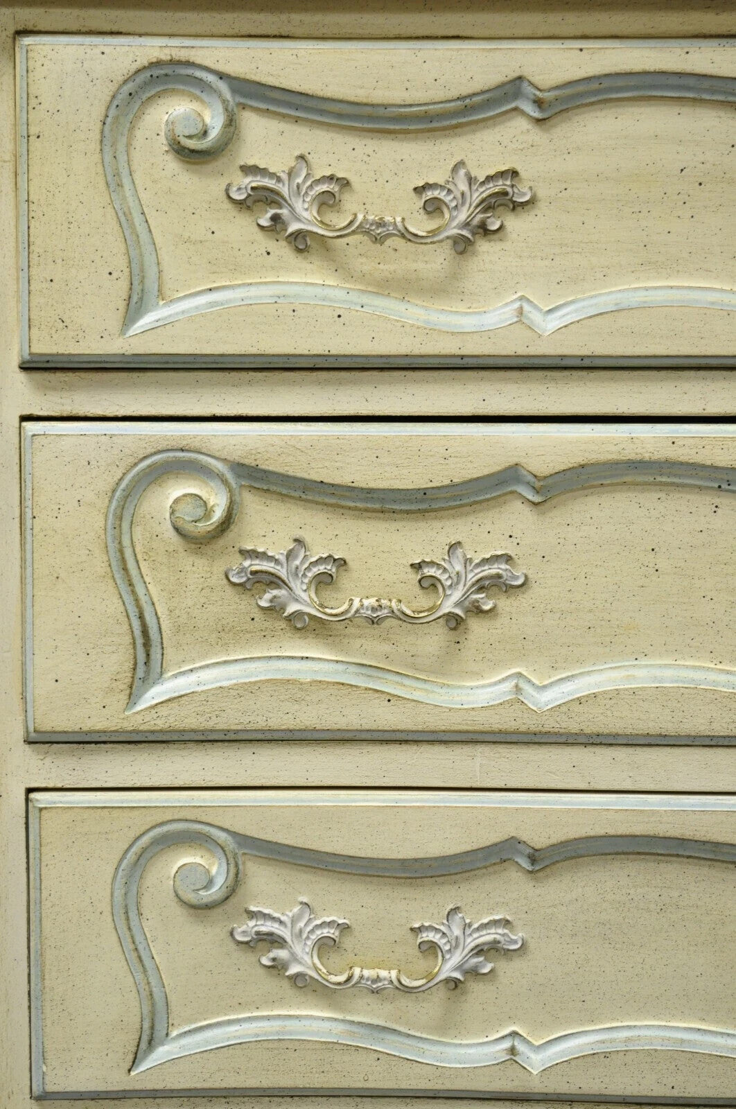 Vintage French Provincial Cream & Blue 9 Drawer Narrow 65" Tall Chest Dresser