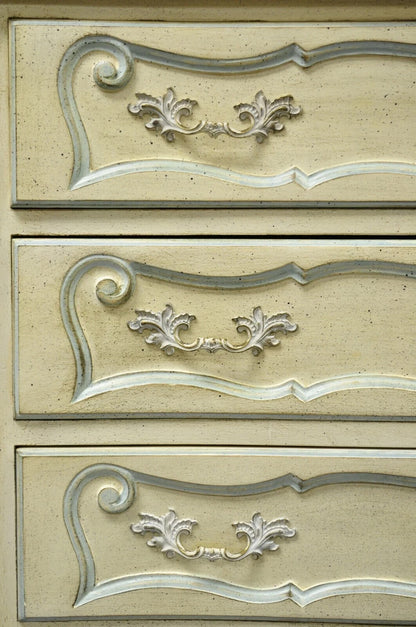 Vintage French Provincial Cream & Blue 9 Drawer Narrow 65" Tall Chest Dresser