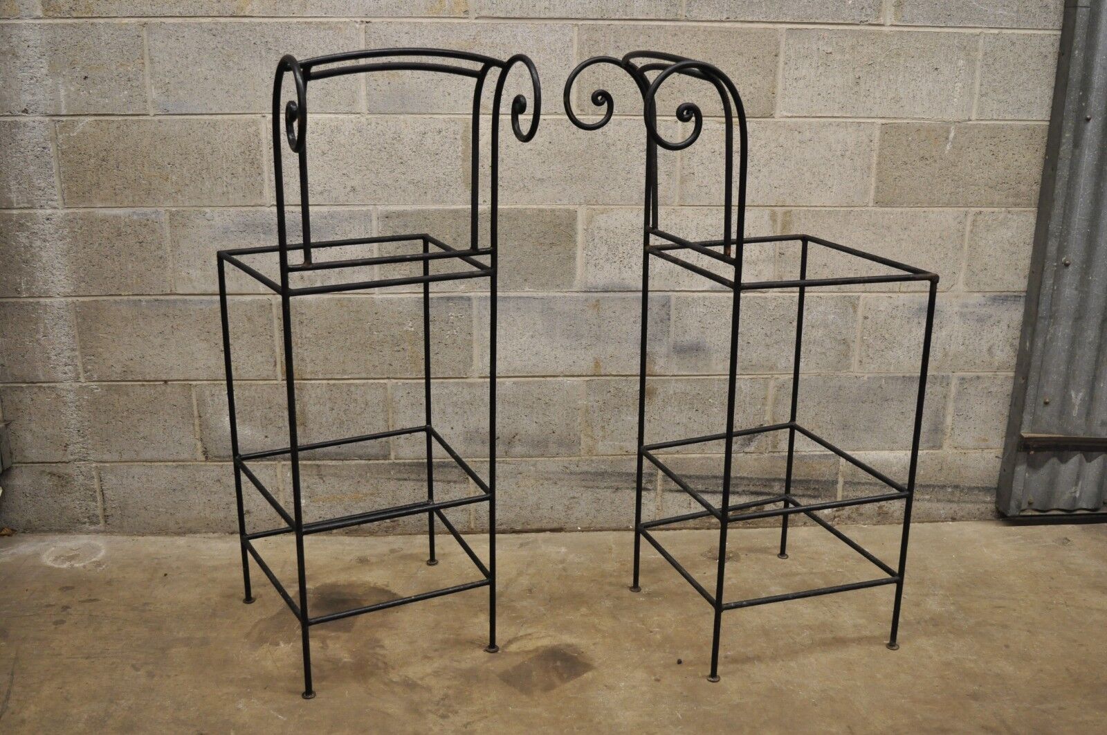 Italian Regency Style Wrought Iron Curule Frame Barstools Chairs - a Pair