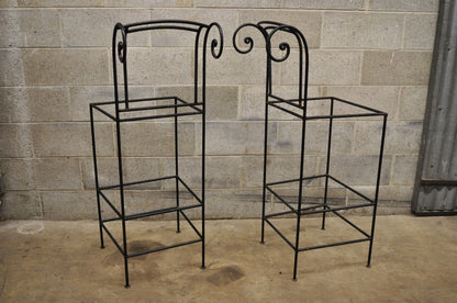 Italian Regency Style Wrought Iron Curule Frame Barstools Chairs - a Pair