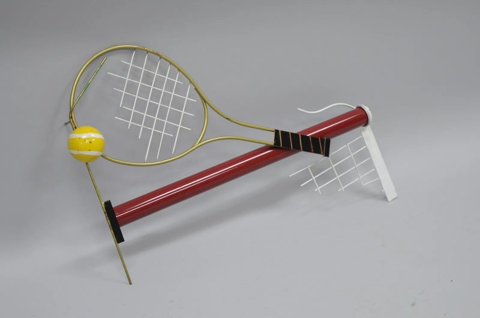 Curtis Jere Modern Pop Art 1988 Red Metal Tennis Racquet and Ball Wall Sculpture