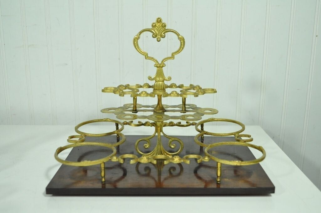 Antique French Brass Inlay Tantalus Box Cordial Decanter Set Liquor Cabinet