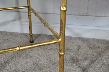 Vintage Italian Hollywood Regency Faux Bamboo Gold Mirror Low Side Tables - Pair