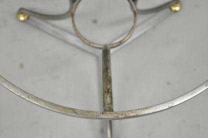 Italian Neoclassical Maison Jansen Style Steel & Brass Round End Tables - a Pair