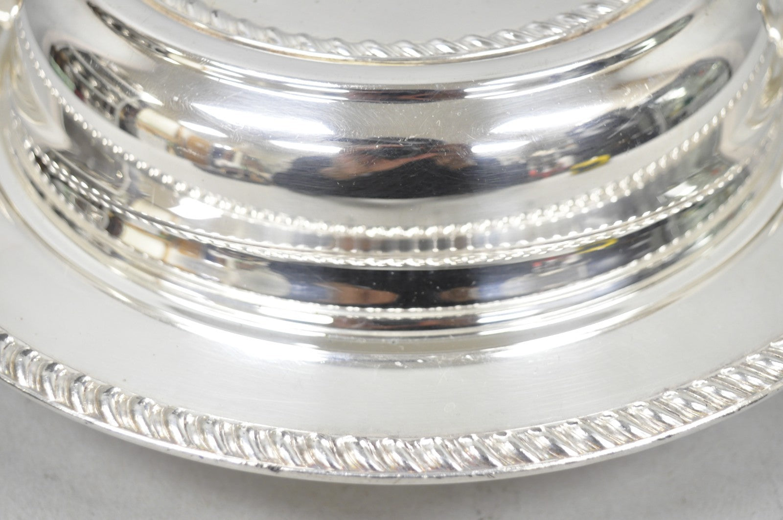 Vintage English Regency Style Round Covered Silver Plated Serving Dish w/Divider