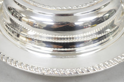Vintage English Regency Style Round Covered Silver Plated Serving Dish w/Divider
