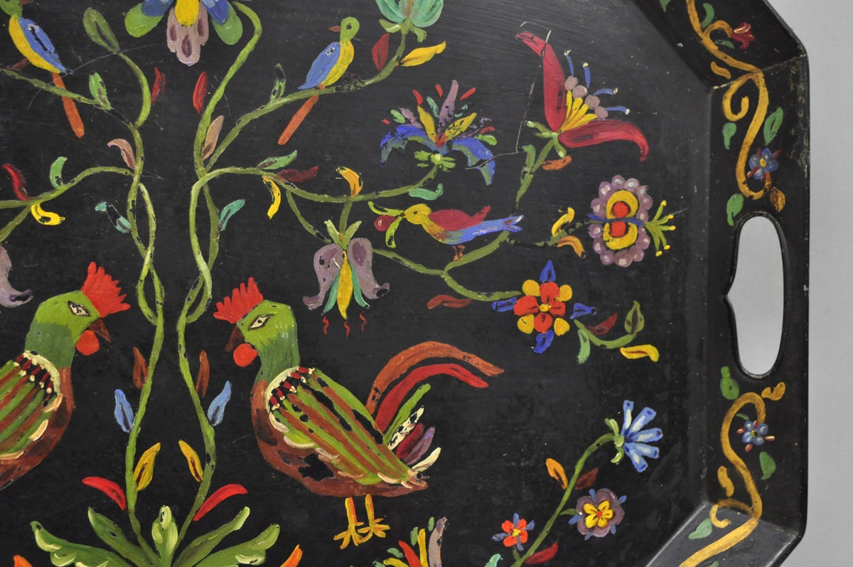Vintage Lida Bell Clark French Country PA Dutch Hand Painted Toleware Metal Tray