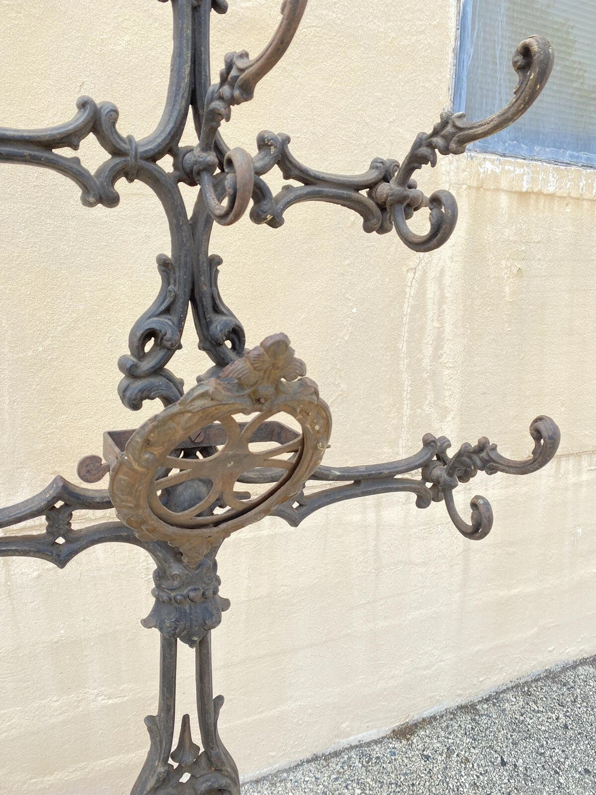 Antique Victorian 19th Century Cast Iron Rococo Hall Tree Coat /Umbrella Stand