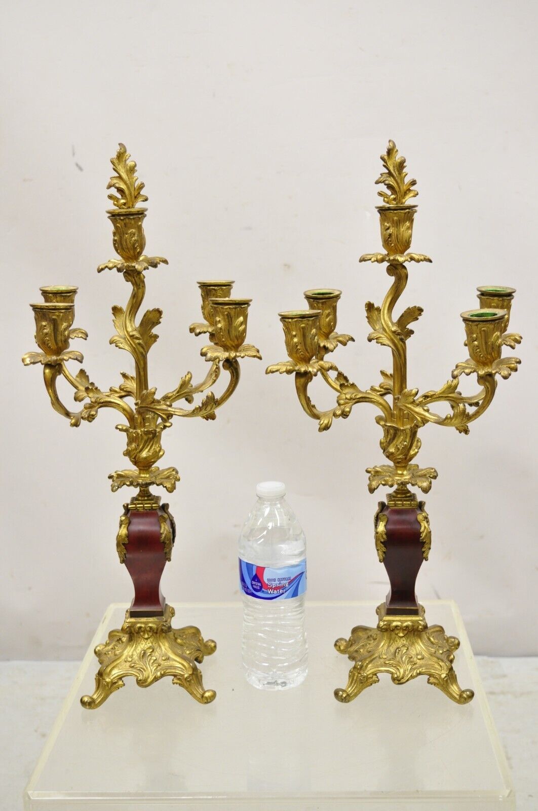 Antique French Louis XV Rococo Style Gold Gilt Bronze Candelabras - a Pair