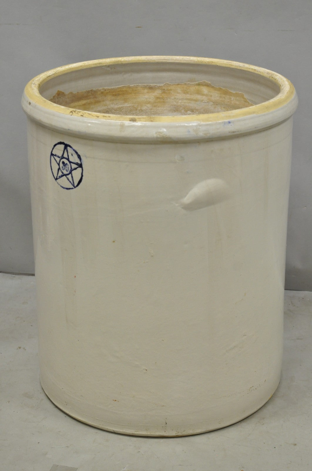 Antique 30 Gallon Cobalt Blue Star Stoneware Glazed Farmhouse Crock Pot