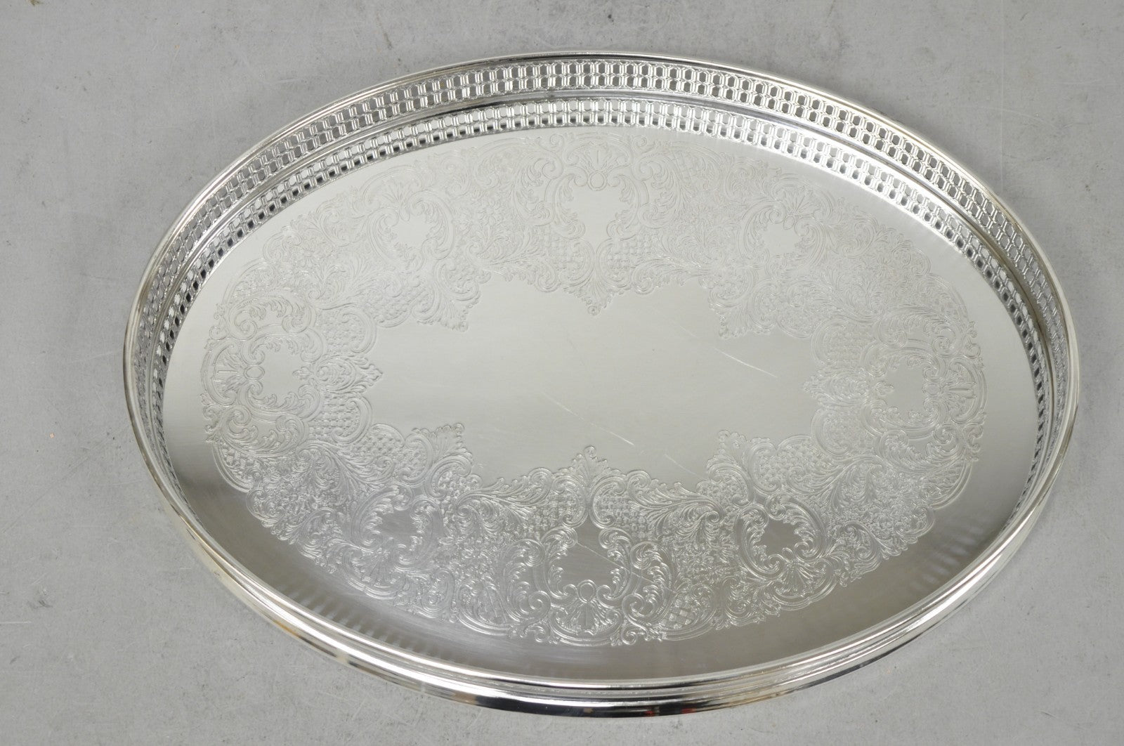 Vintage William Adams WA Italy Silver Plated Oval Raised Gallery Bar Tray