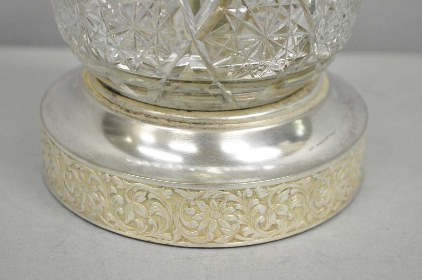 Antique Victorian Cut Glass Silver Plated Small Boudoir Vanity Table Lamp