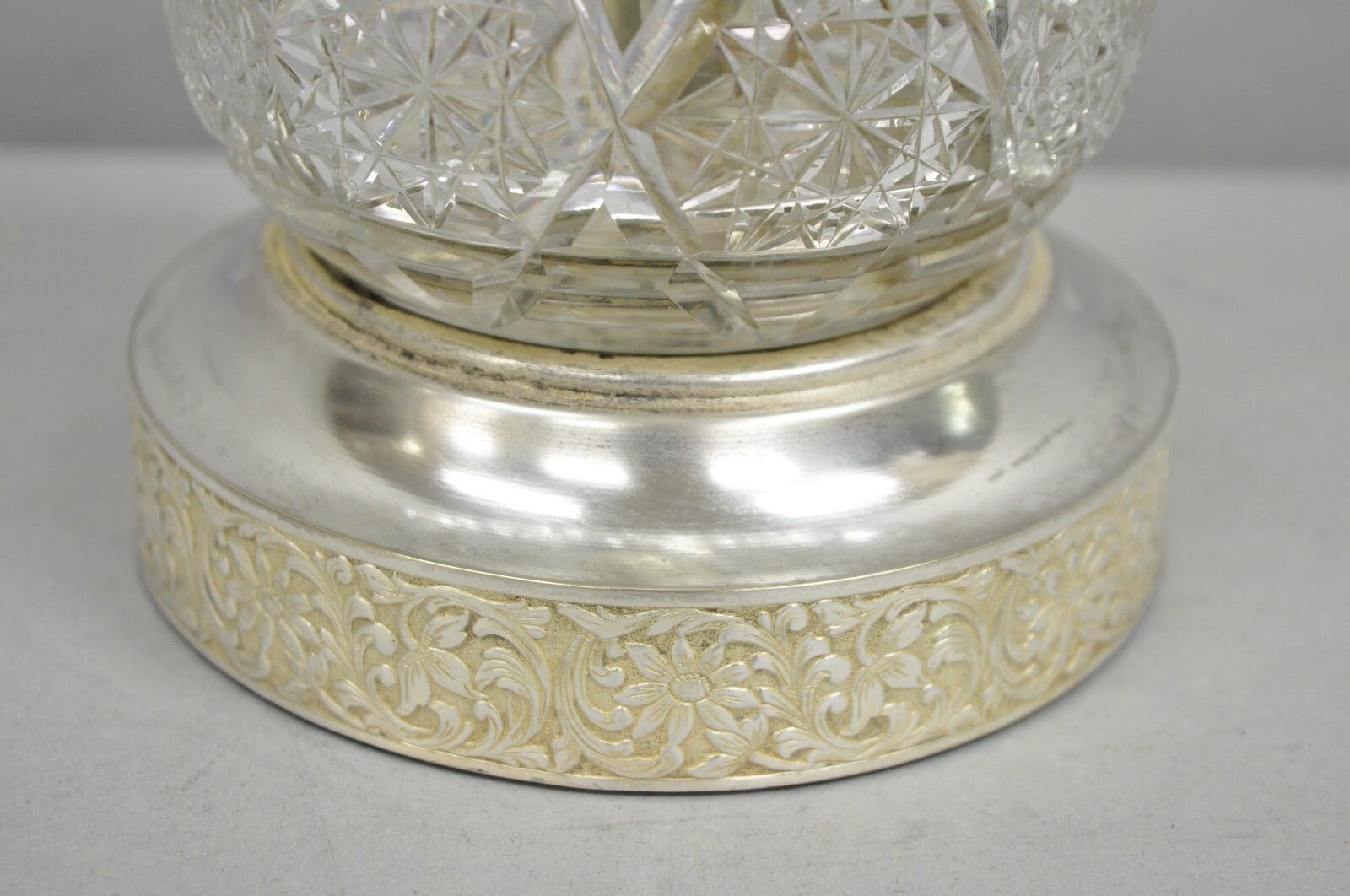 Antique Victorian Cut Glass Silver Plated Small Boudoir Vanity Table Lamp