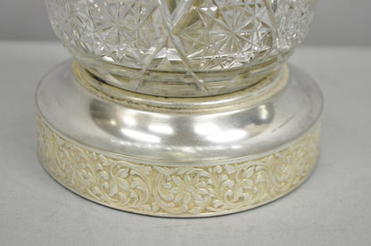 Antique Victorian Cut Glass Silver Plated Small Boudoir Vanity Table Lamp