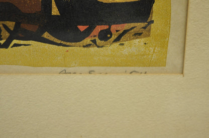 Vintage Irving Amen "Eve of the Sabbath" Woodblock Print Judaica Art, Signed