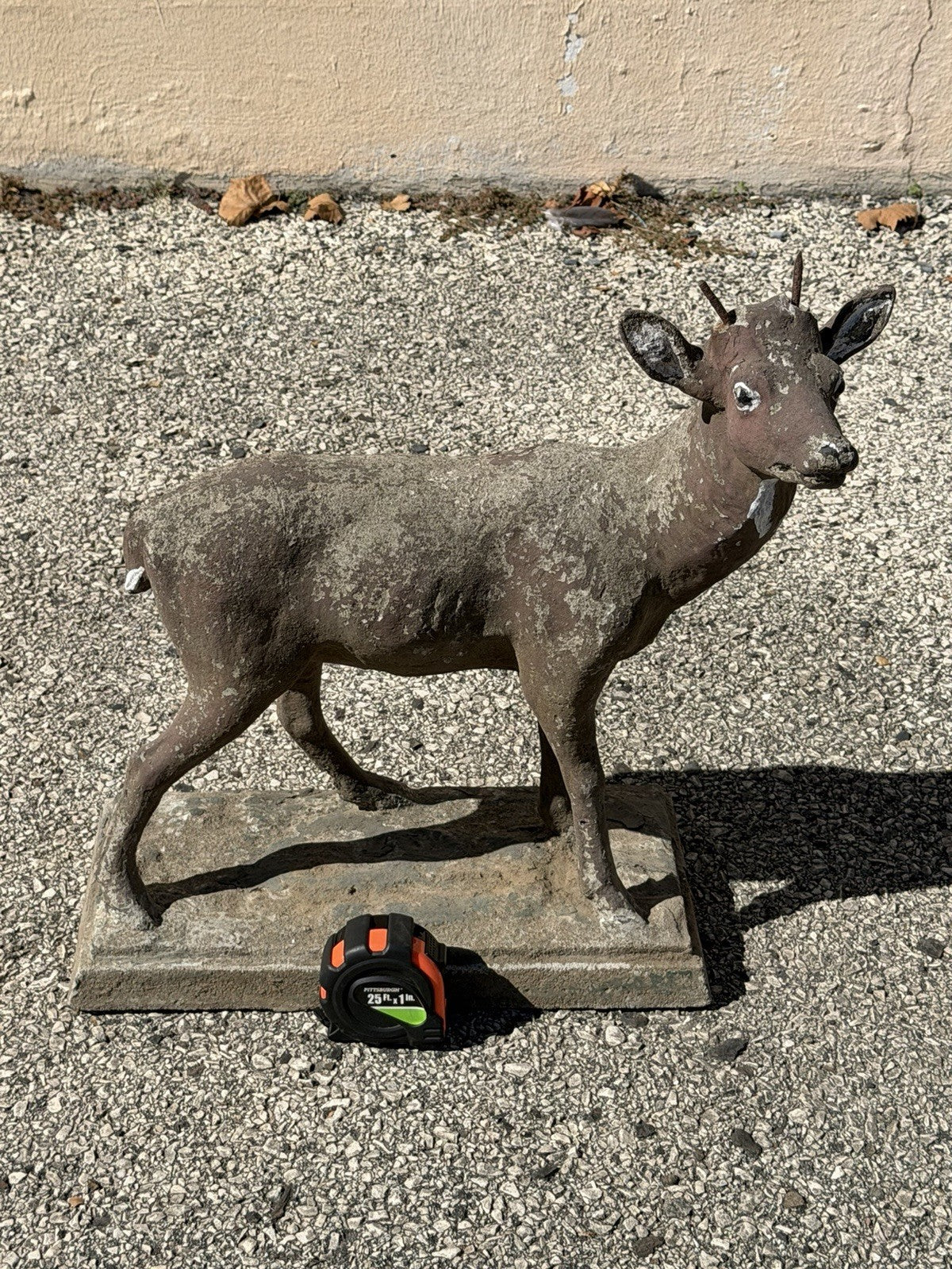 Vintage French Standing Deer Small 19" Cement Concrete Stone Garden Statue