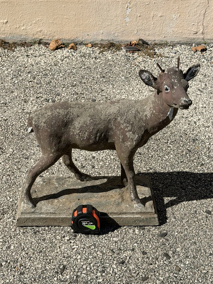 Vintage French Standing Deer Small 19" Cement Concrete Stone Garden Statue