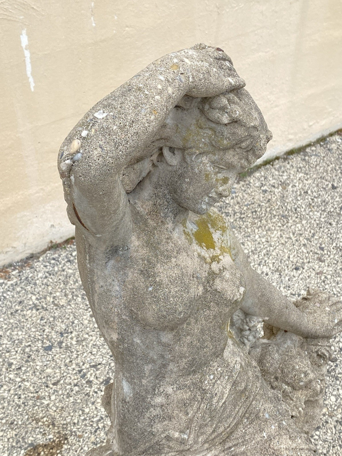 Vintage French Hollywood Regency 46" Cement Garden Nude Goddess Sculpture Statue