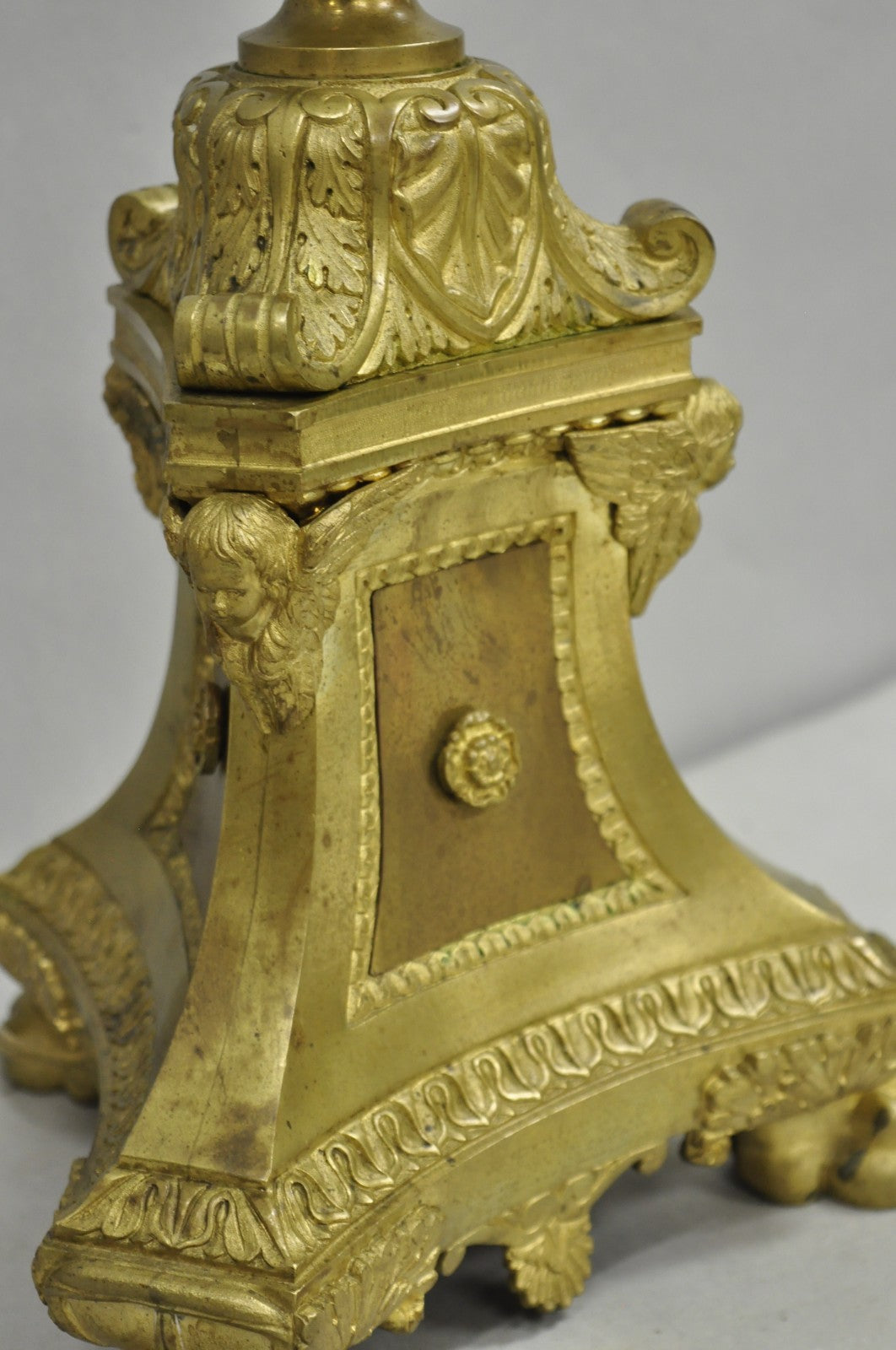 Antique 59" Tall French Empire Renaissance Bronze Column Candlestick Table Lamp