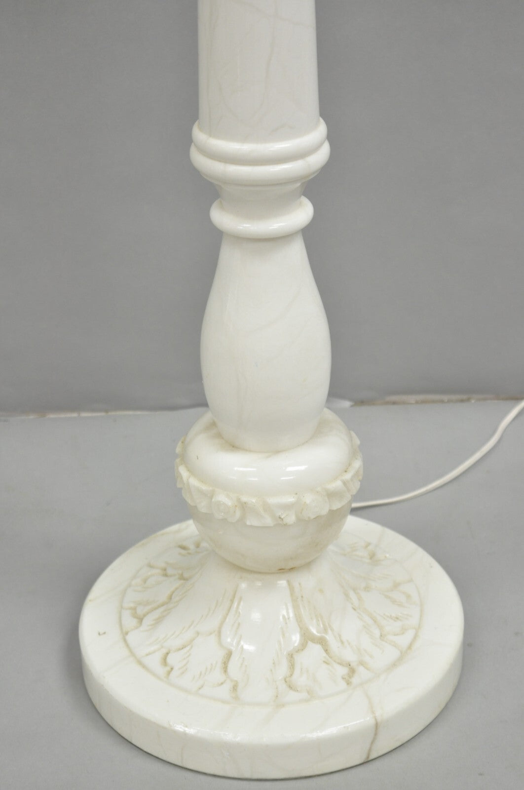 Vintage Italian Classical Carved Solid Marble Column Pole Floor Lamp