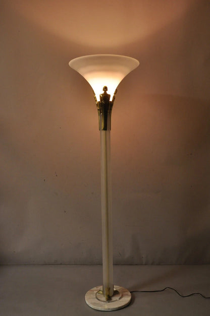 Vintage Postmodern Art Deco Figural Frosted Acrylic & Glass Torchiere Floor Lamp