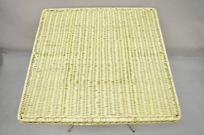 Vintage Victorian Style Wrought Iron Wicker Rattan Top Folding Card Game Table
