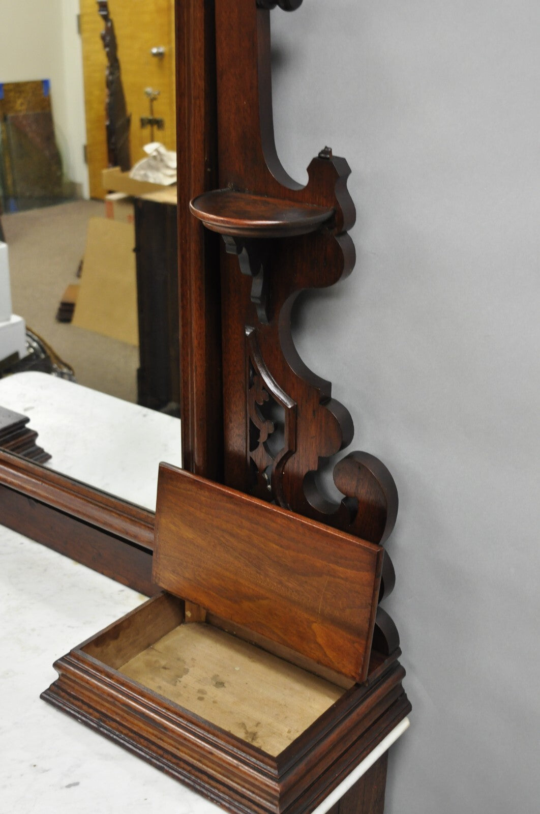 Antique Eastlake Victorian Carved Walnut Marble Washstand Dresser with Mirror