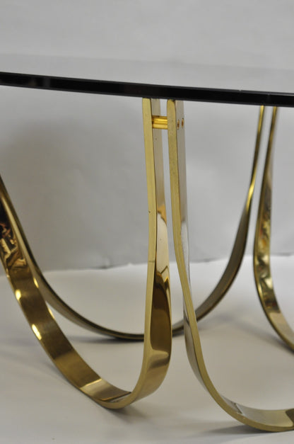 Tri-Mark Mid Century Modern Brass Plated Steel Smoked Glass Arch Coffee Table