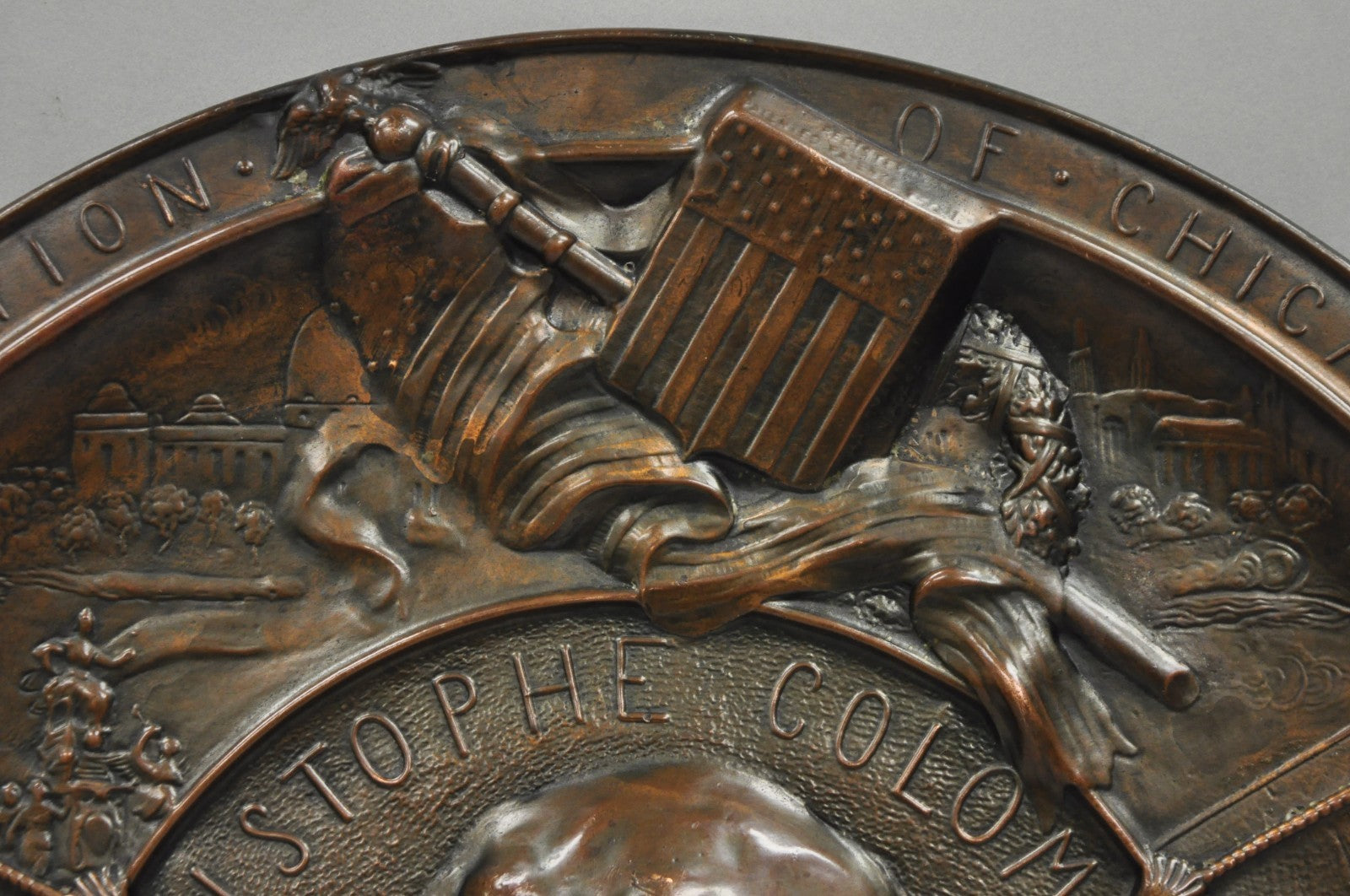 1893 World's Fair Columbian Exhibition Christopher Columbus Bronze Charge Plaque