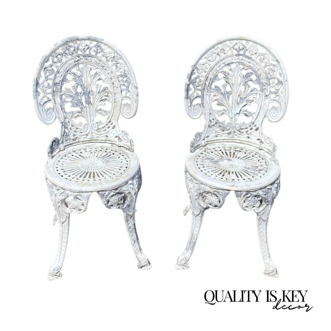 Cast Aluminum Antique Victorian Style Outdoor Garden Bistro Side Chairs - Pair