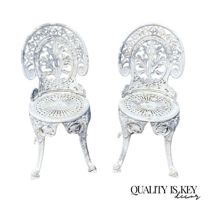 Cast Aluminum Antique Victorian Style Outdoor Garden Bistro Side Chairs - Pair