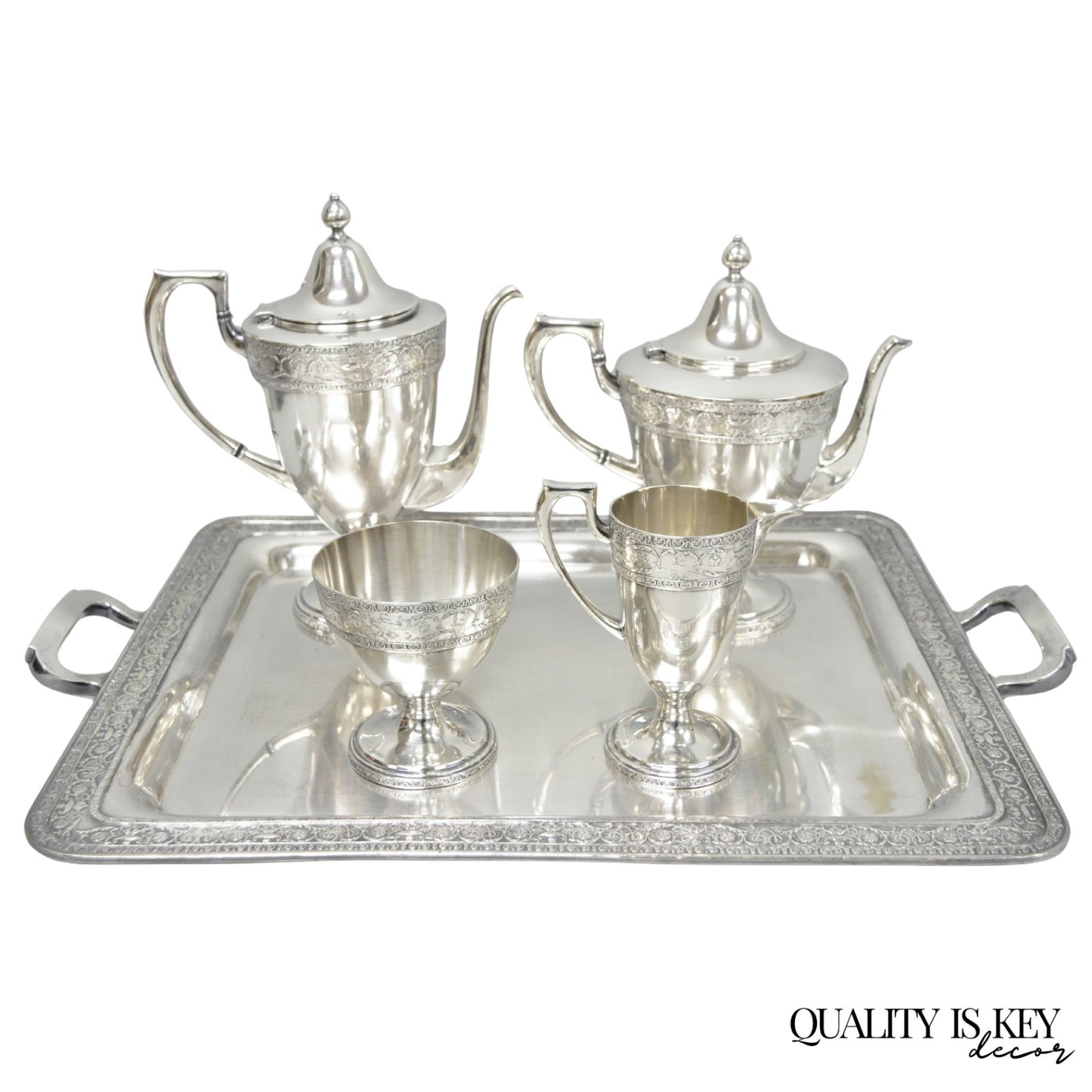 Antique Bernard Rices Sons Antique Edwardian Silver Plated Tea Service, 5 pc Set