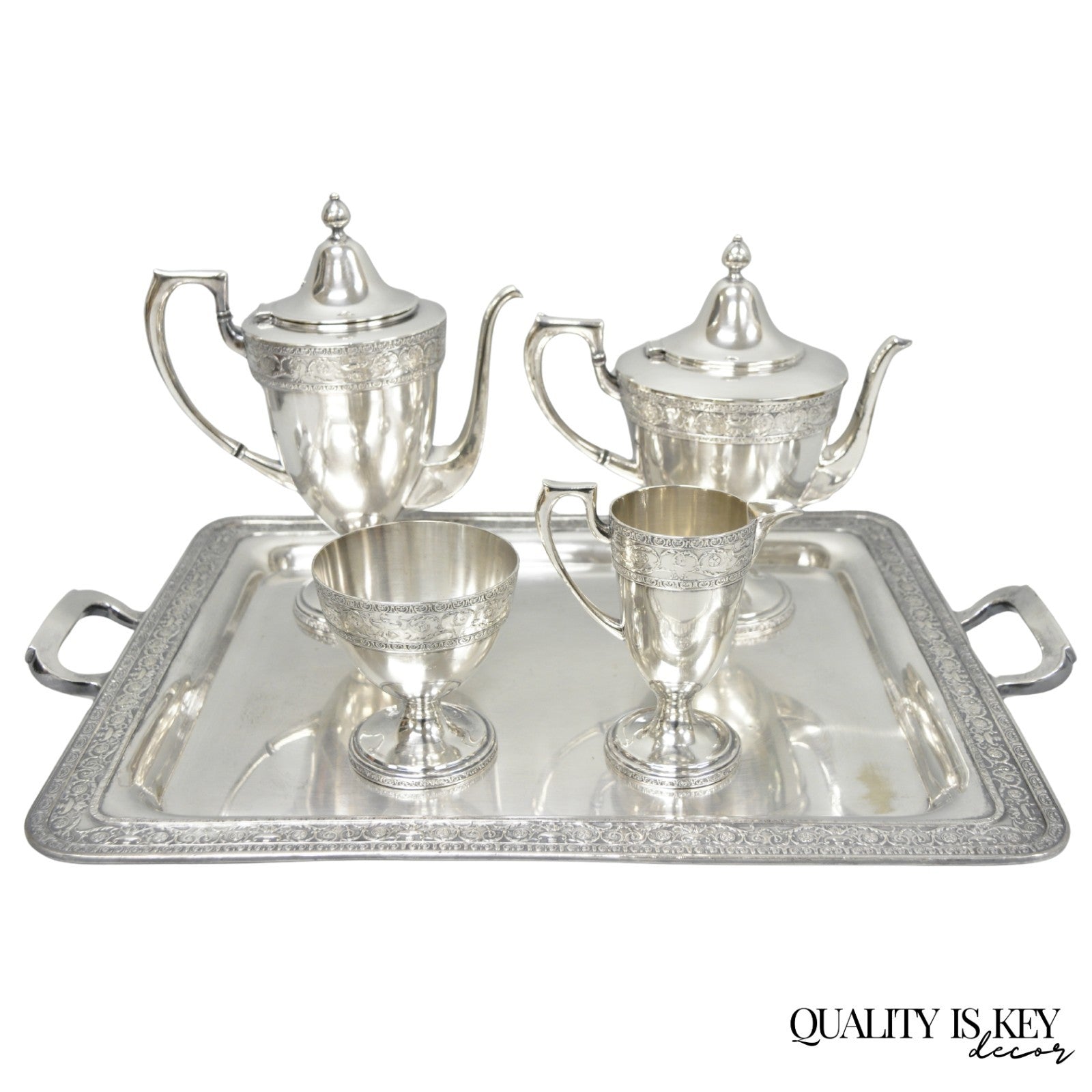 Antique Bernard Rices Sons Antique Edwardian Silver Plated Tea Service, 5 pc Set