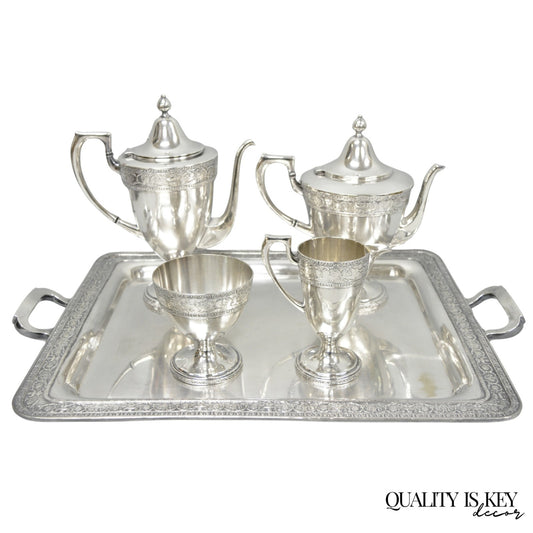 Antique Bernard Rices Sons Antique Edwardian Silver Plated Tea Service, 5 pc Set